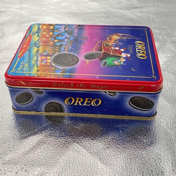 VTG Christmas Oreo Collectible Tin Container 1995 Santa Claus Unlock The Magic - Picture 4 of 15